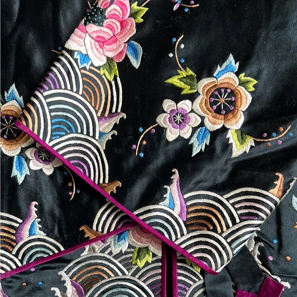 Vintage 1960s Chinese 100% Silk Black Embroidered Jacket Mandarin Collar Medium - Picture 5 of 16